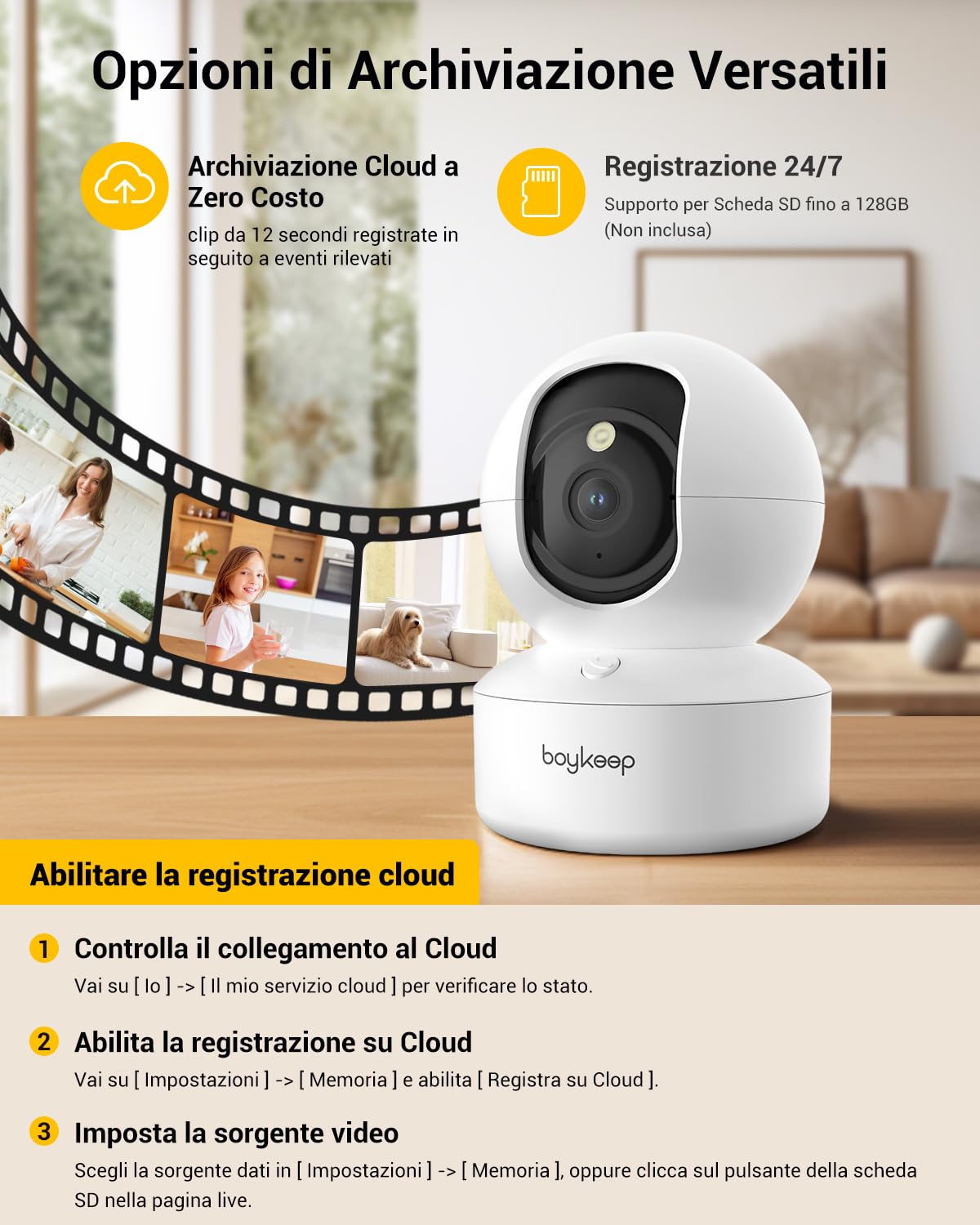 BoyKeep 2K Telecamera Wi-Fi Interno, Videocamera Sorveglianza Interno Wifi, Telecamera per Cani/Gatti/Neonati, Audio Bidirezionale, Rilevamento del Movimento, 5GHz Versione, 12s Cloud Storage Gratuito