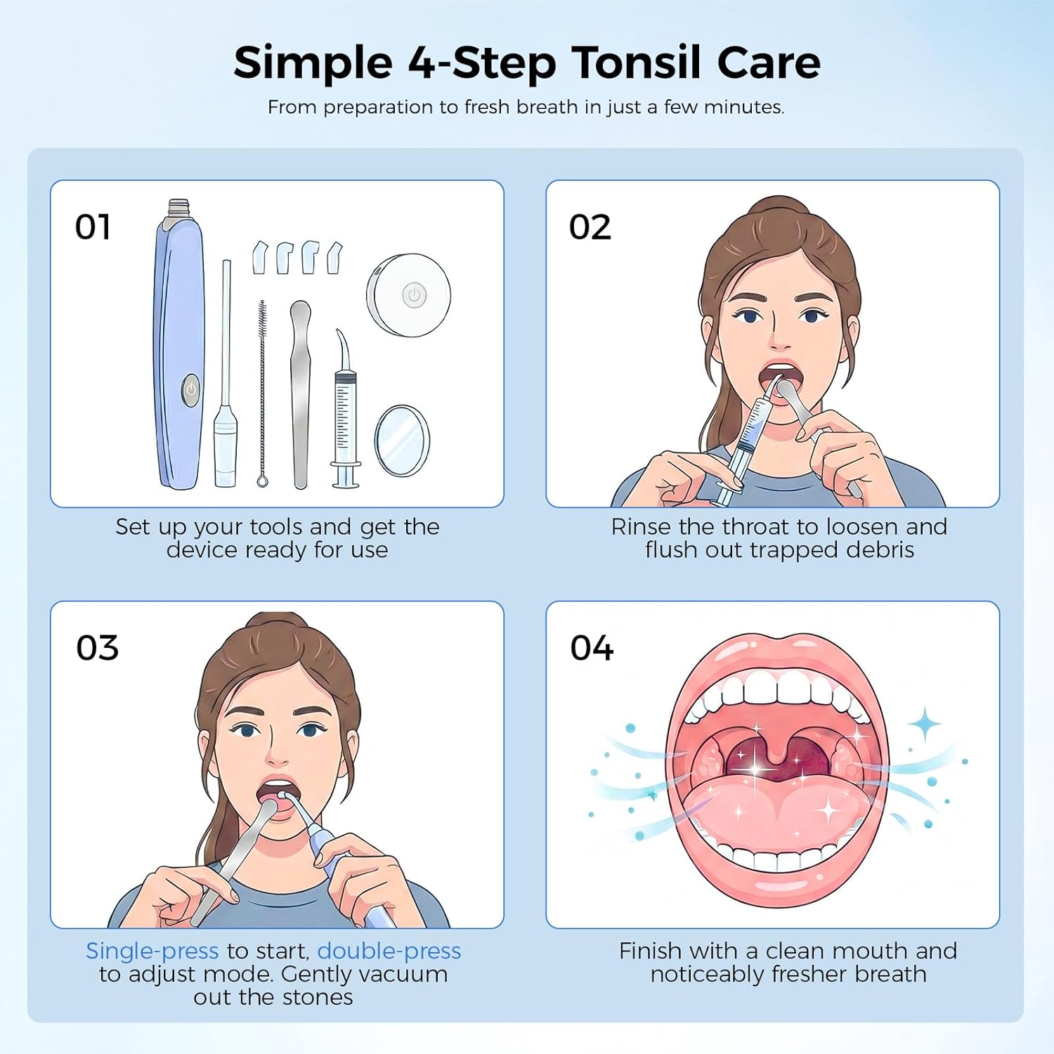 Upgraded Tonsil Stone Remover Kit, Rechargeable Tonsil Stone Vacuum with LED Light & Saliva Reservoir, Best Fast Painless Tonsillolith Removal Tool, Fight Bad Breath, Safe Silicone & 11 Attachments