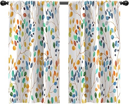 Colorful Kitchen Curtains, Boho Floral, 2 Panels, 27.5 x 39 Inch
