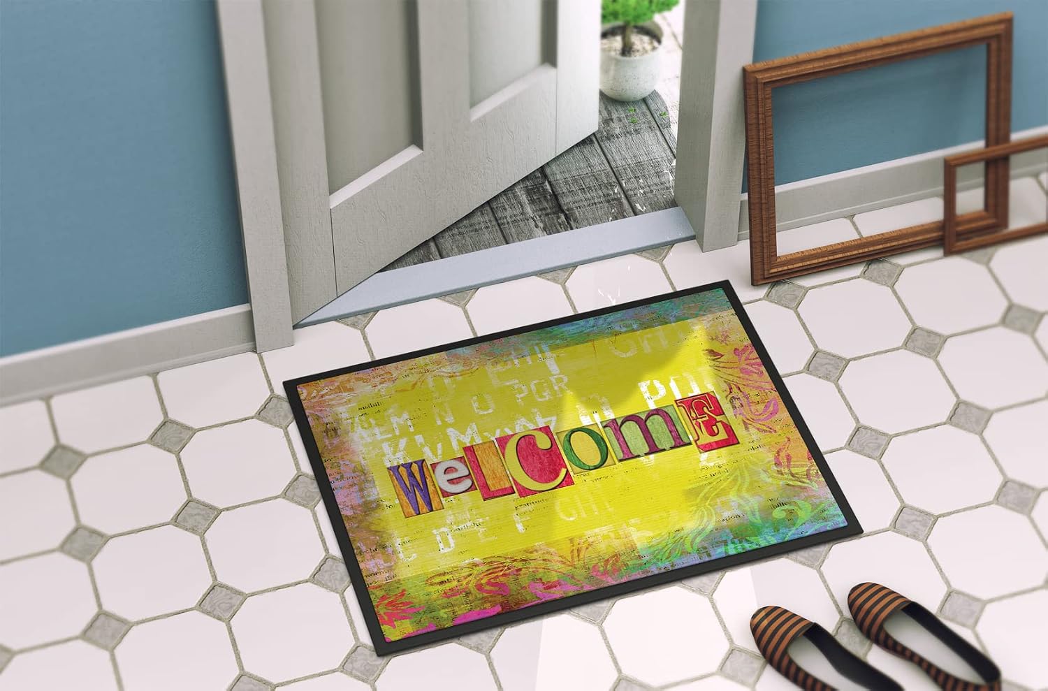 Caroline's Treasures SB3097JMAT Artsy Welcome Doormat 24x36 Front Door Mat Indoor Outdoor Rugs for Entryway, Non Slip Washable Low Pile, 24H X 36W