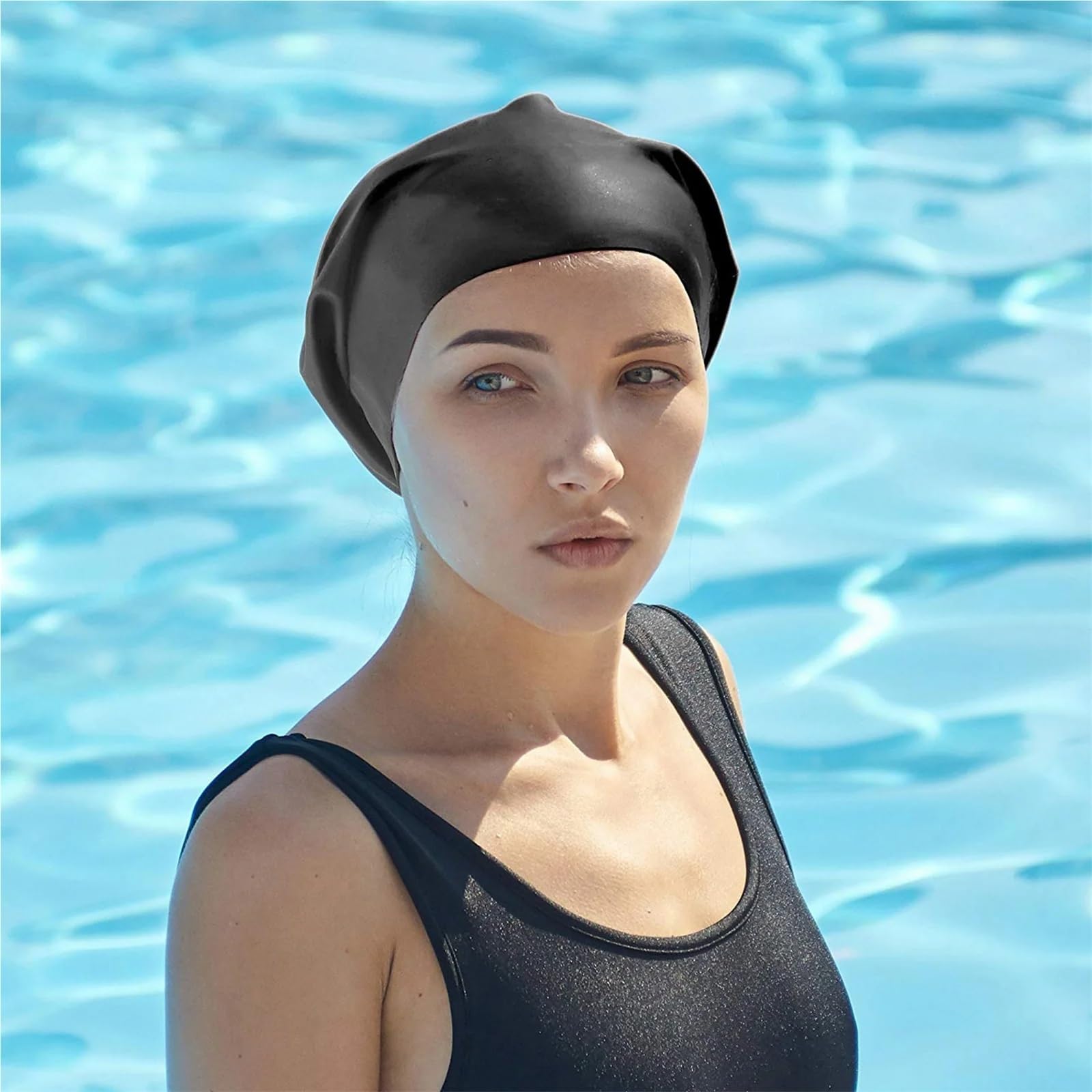 Cuffia da nuoto 2 pezzi in silicone extra large ad alta elasticità unisex con copertura for le orecchie for capelli lunghi Per Uomo/Donna