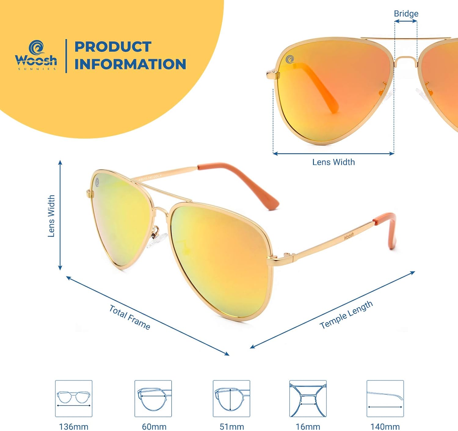 Woosh Mirrored Classic Polarized Lightweight UV400 Aviator Sunglasses for Men & Women - Golf, Hiking & Great Lifestyle Look