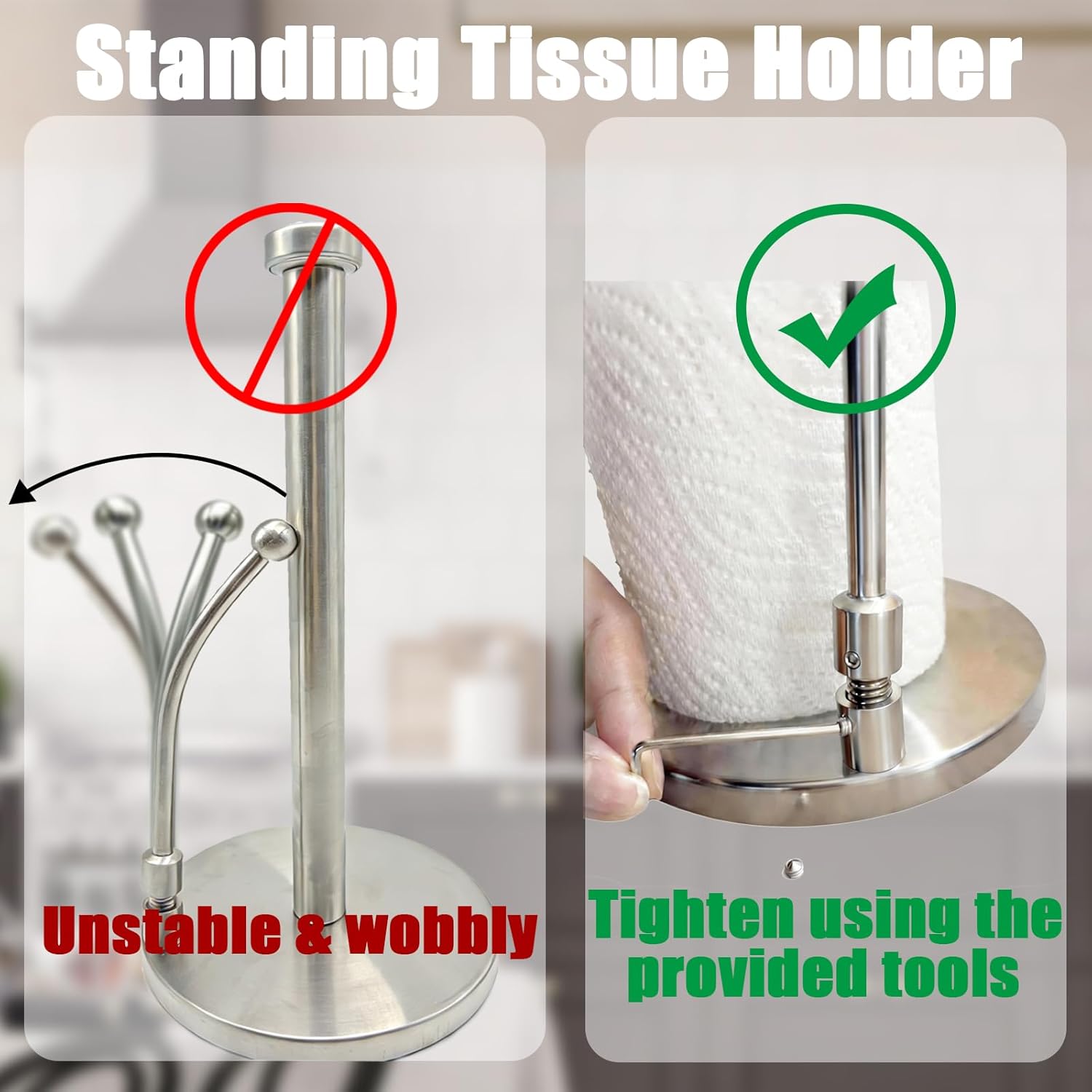 Standing Paper Towel Holder Countertop: Easy One Handed Tear Heavy Duty Stainless Steel - Paper Towel Dispenser Kitchen Appliances for Home -Kitchen Decor and Accessories Gift for Homeowner