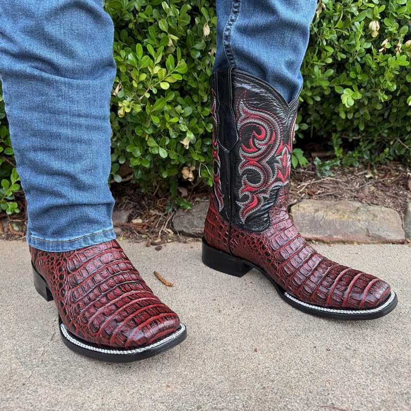 Image of Men's Alex Exotic Caiman Python Western Cowboy Boots Square Toe Pull On Tall Shaft bota de vaquero para hombre