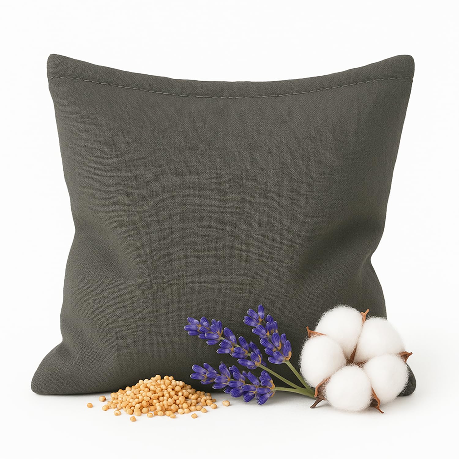 Sacco di semi per microonde con lavanda e miglio, riutilizzabile, per caldo e freddo, sacchetto di semi naturale per collo, schiena e addome (grigio grigio, 22 x 22 cm)