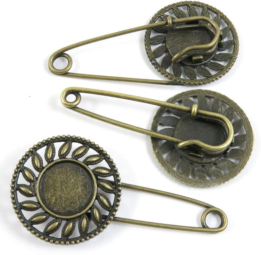 40 PCS Jewelry Making Pin Backs Ancient Antique Bronze Fashion Jewelry Making Crafting Charms Findings Bulk for Bracelet Necklace Pendant A04302 Flower Cabochon Frame Brooch