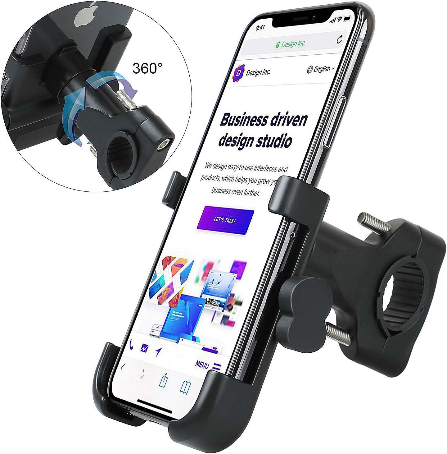 Bike Phone Mount, Bosunny Bike Motorcycle Phone Mount Aluminum Bicycle Cell Phone Holder Accessories Fits iPhone X XR 8 7 6 | Plus, Galaxy S10 S8 S7 | Plus, All 2.4"-3.9" Wide Phones