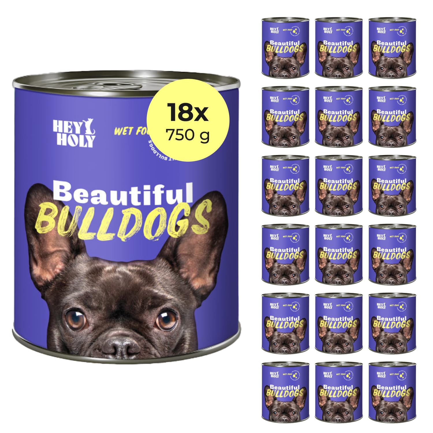 HEY HOLY Premium Nassfutter fr Bulldoggen | 18x 750g Hundefutter fr  ausgewachsene Bulldoggen mit Lachs | Hochvertrglich aus natrlichen  Zutaten : Amazon.de: Haustier