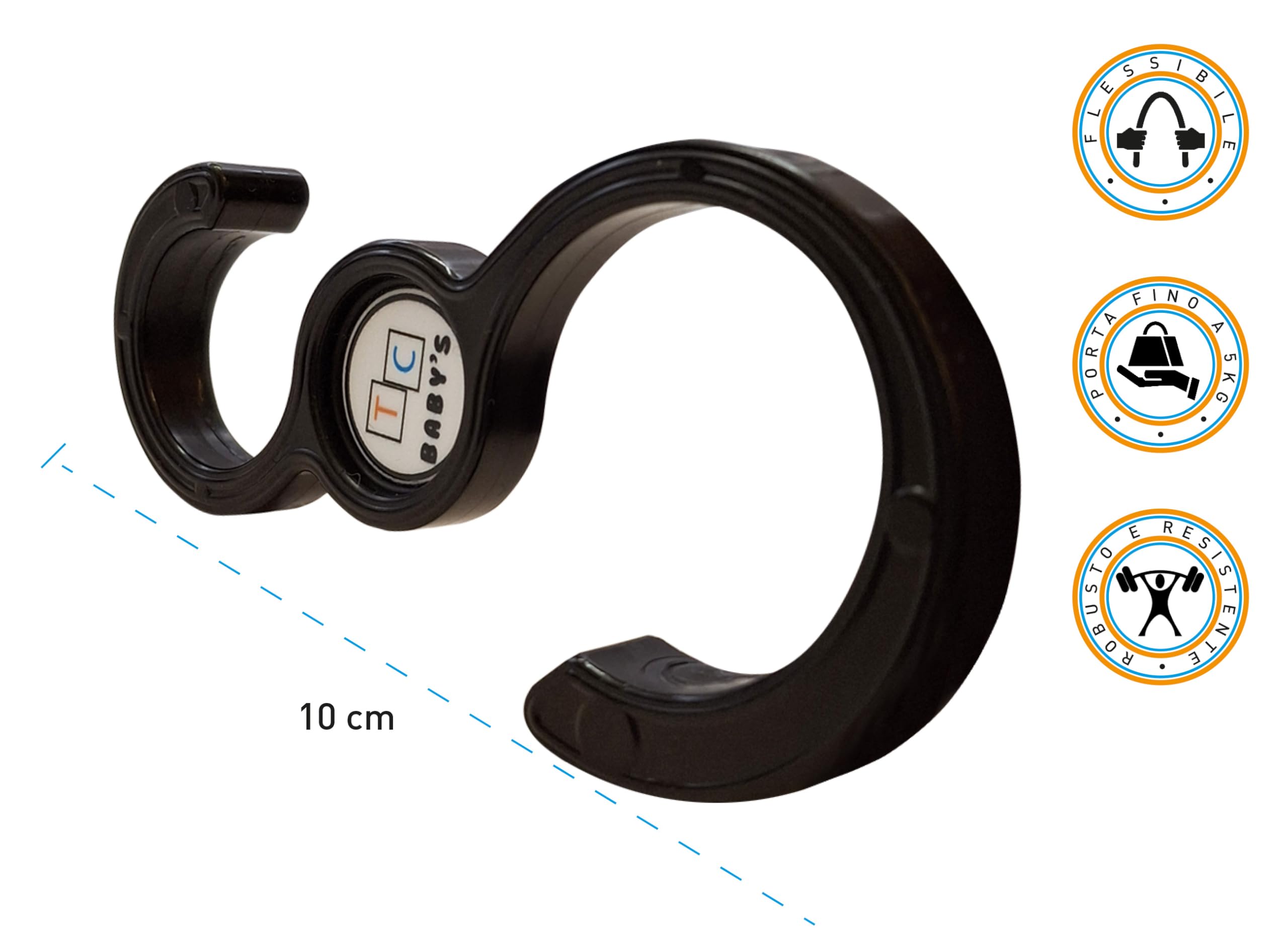 TC BABY'S - Ganci per Passeggino, Accessori Neonato, Porta Borse, Universali, Antiscivolo, Appendi Giochi (Nero)