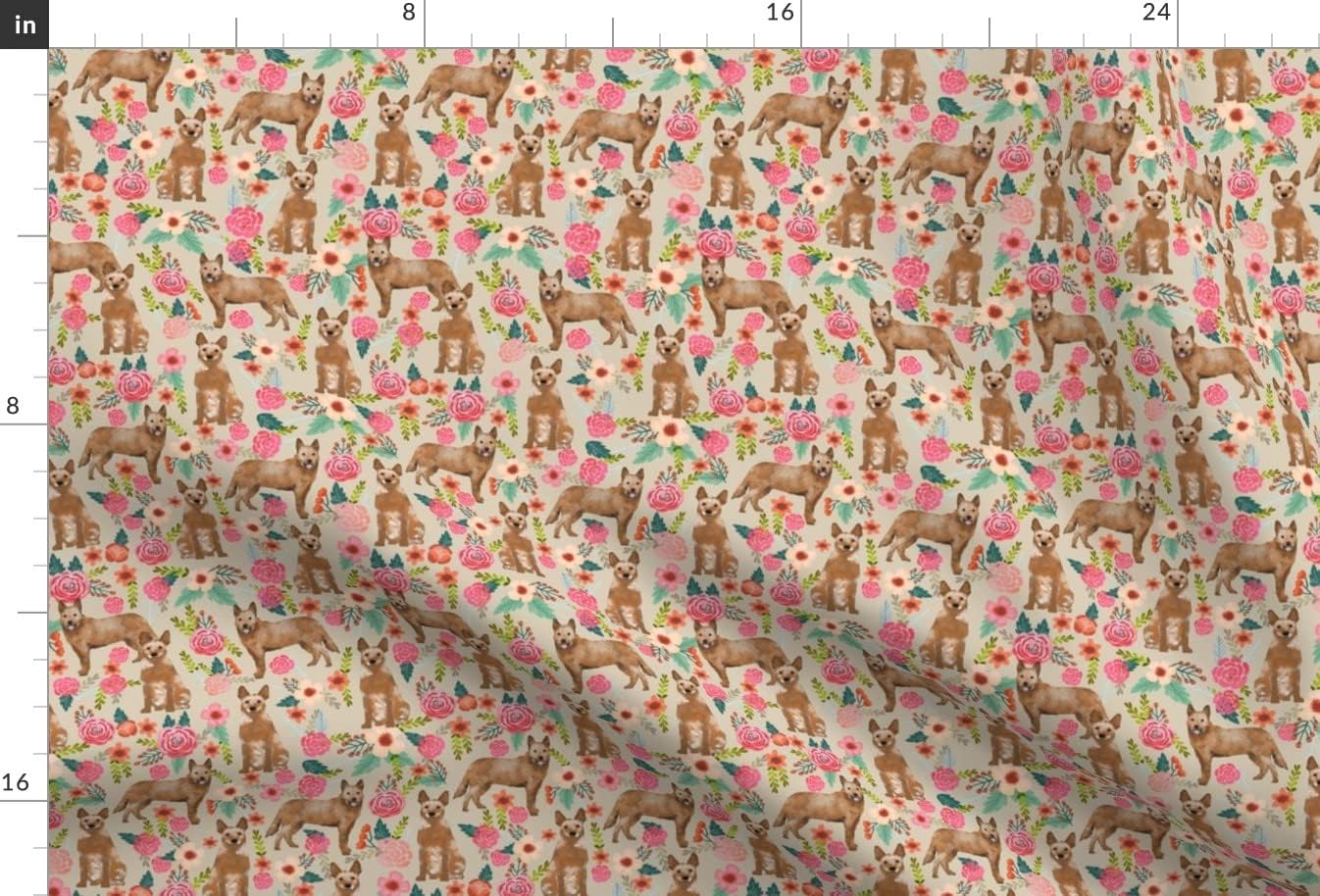Spoonflower Fabric - Australian Cattle Dogs Florals Sand Red Floral Flowers Pet Portrait Printed on Upholstery Velvet Fabric Fat Quarter - Upholstery Home Decor Bottomweight Apparel