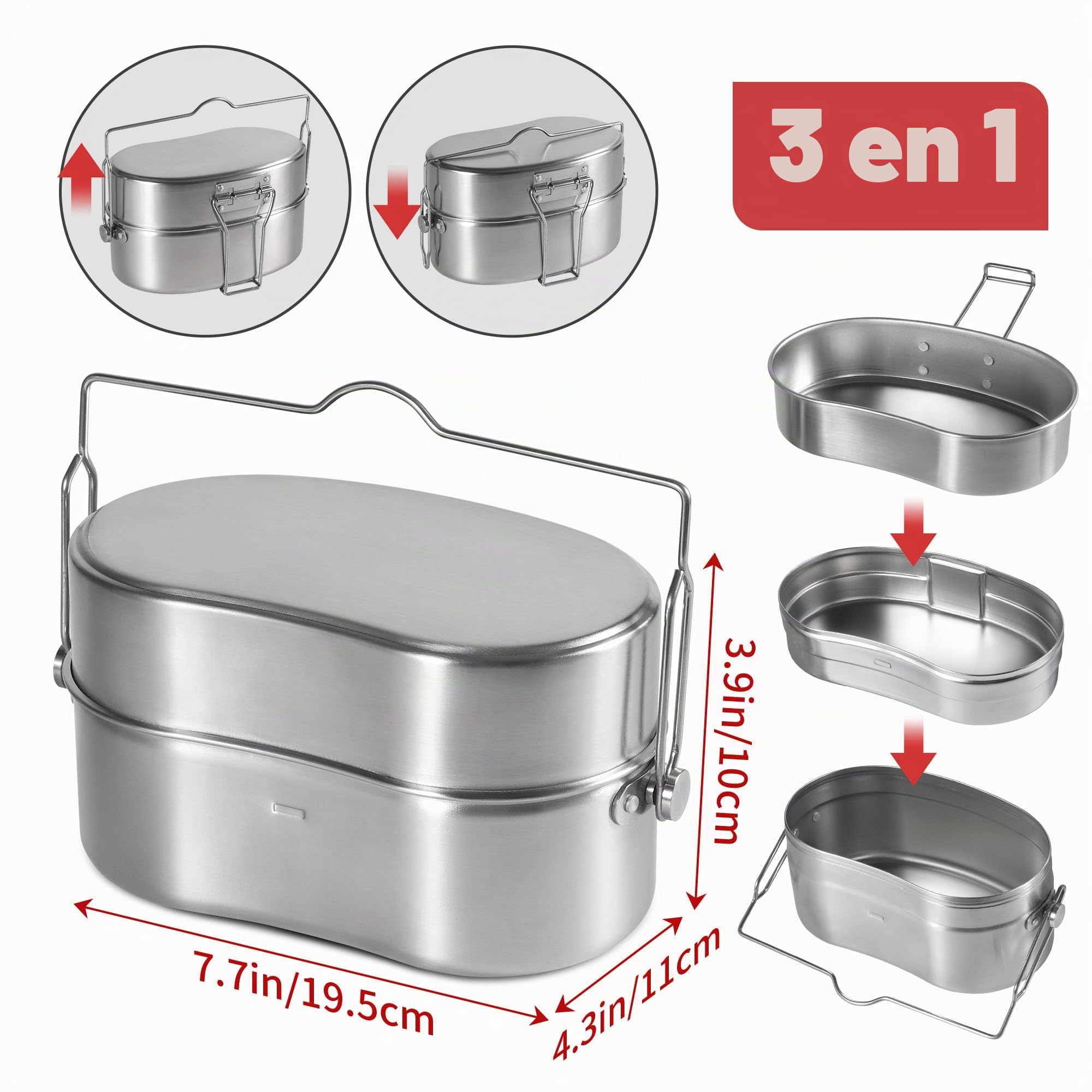Goetland Set de Cuisine de Camping Acier Inoxydable 304 Gamelle Empilable Style M31 Casserole et Poêle Outdoor