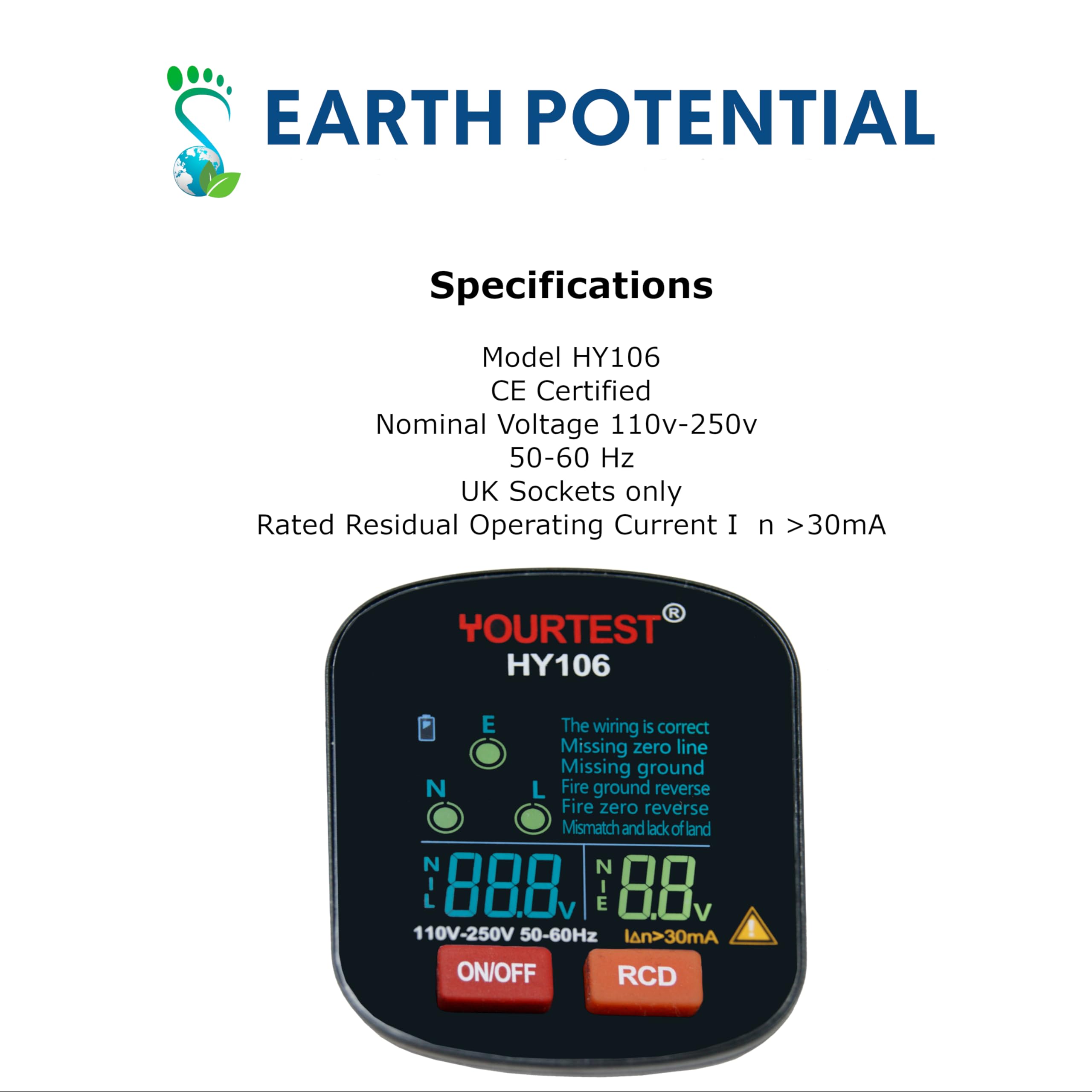 Digital Full Screen Socket Tester, Mains Outlet Tester with LCD Voltage Meters and Connectivity Display, RCD Tester, Measures Live-Neutral and Neutral-Earth, Fault Indication for Missing Connection - Image 2