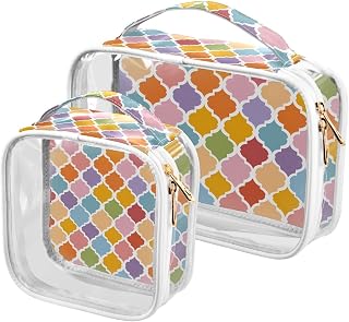 ALAZA Trellis Geometrical Lattice Colorful Toiletry Bag Travel Makeup Organizer Cosmetic Bags Clear Pouch Waterproof with Handle for Men Women