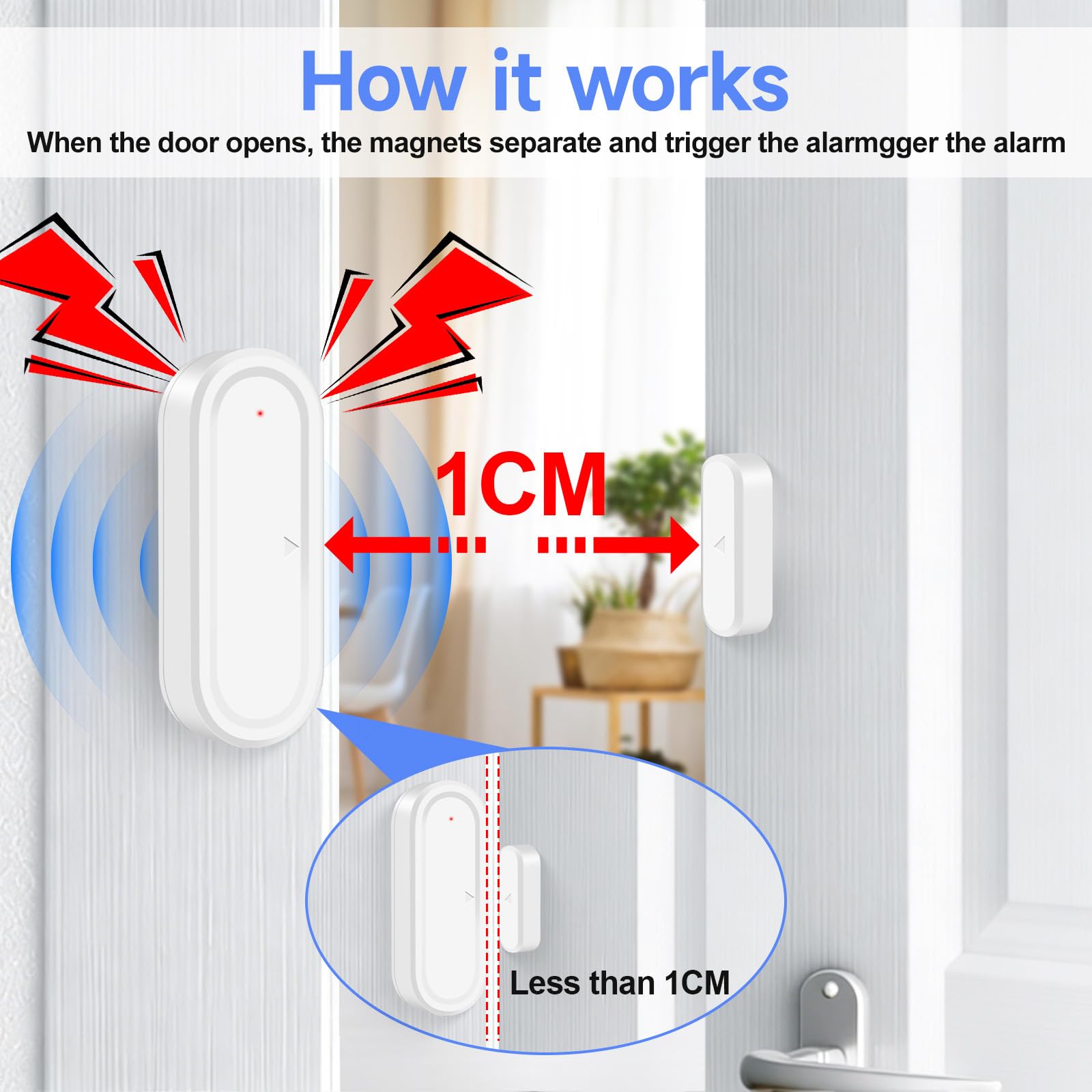 NineLeaf - Detector de apertura de puerta, alarma de puerta y ventana, Ring Chime con receptores de enchufe eléctrico, alcance de funcionamiento 600 pies para el hogar corporativo tienda, 3