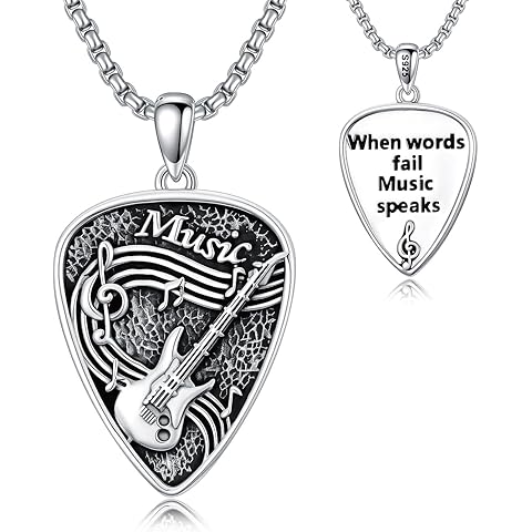 POTOPYY Guitar Necklace S925 Sterling Silver Sport Pendant Necklace Music Necklaces Jewelry Gifts for Guitar Basketball Lovers Women Father's Day Gifts for Dad Husband Men Father Son Christmas Anniversary Graduation