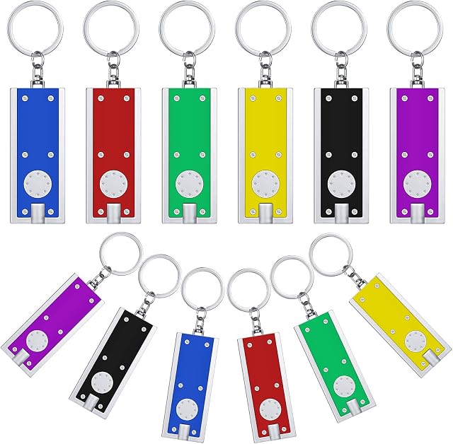12 Pieces Mini LED Keychains Tiny Light Torch Flashlight Key Ring Dog Collar Light in Assorted Colors Portable Key Chain Flash Light for Camping Outdoor Equipment