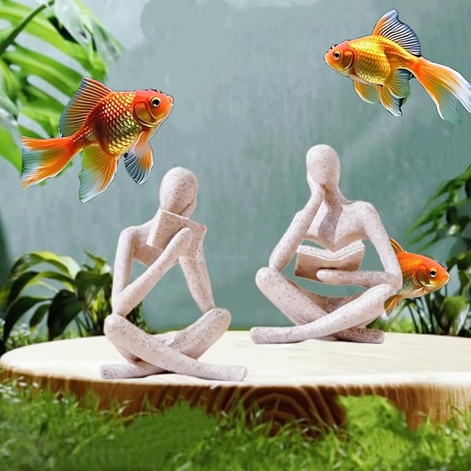 Estatua Lectora Pensante, Decoración Abstracta, 2 Piezas de Resina miniatura 2