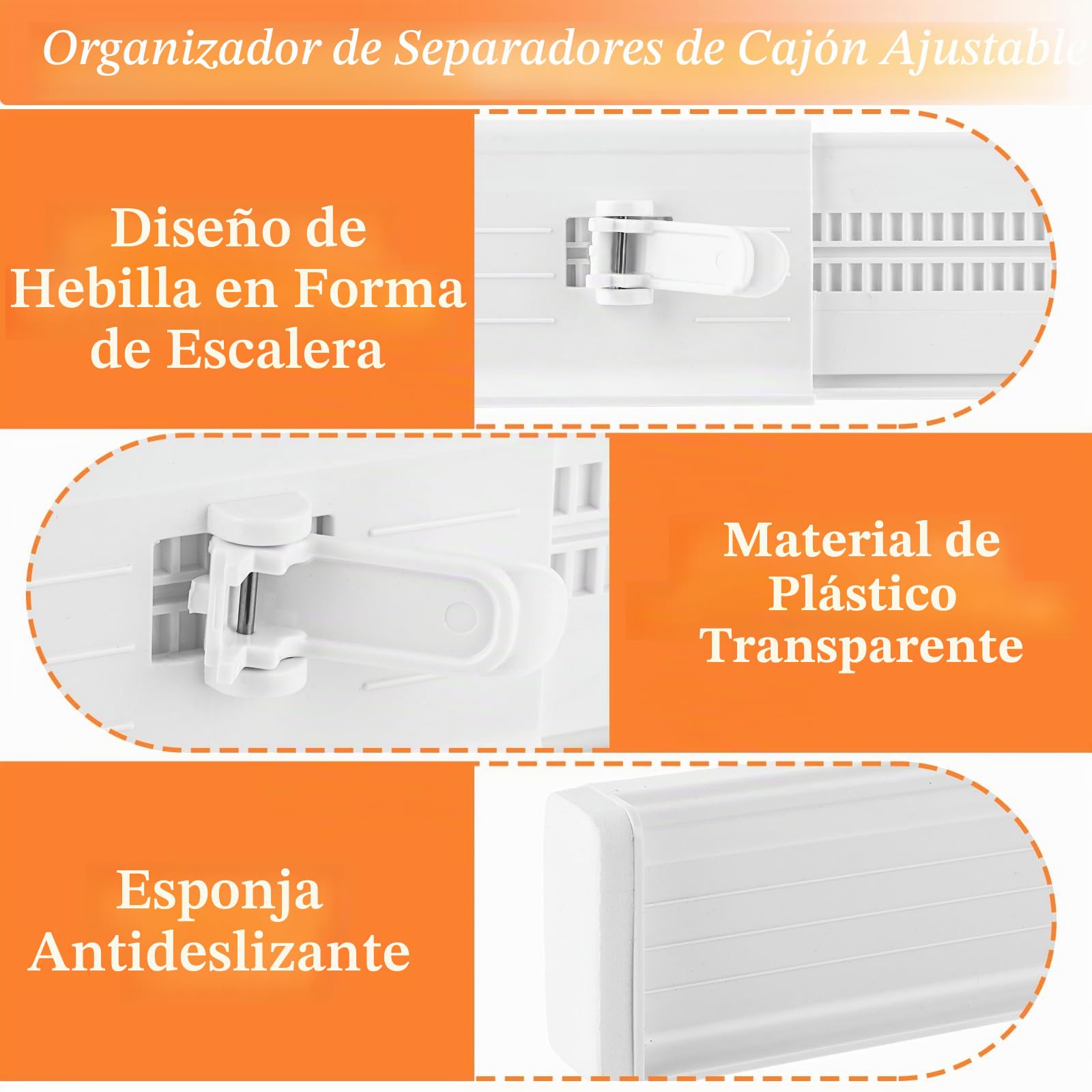 SHUESS Juego de separador de cajones ajustable de 8, 32-56 cm, blanco