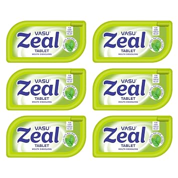 Vasu Zeal Mouth Dissolving Tablets 50N (Pack of 6) | Sore Throat Aid | Quick Relief from Cough & Throat Irritation | Helps Combat Bad Breath | All Natural Actives | No Added Sugar