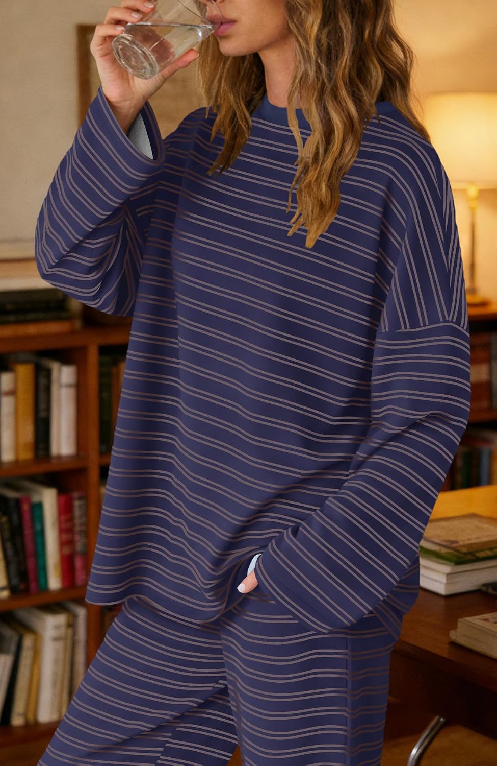 SENSERISE Womens Striped Lounge Set 2 Piece Outfit image 4