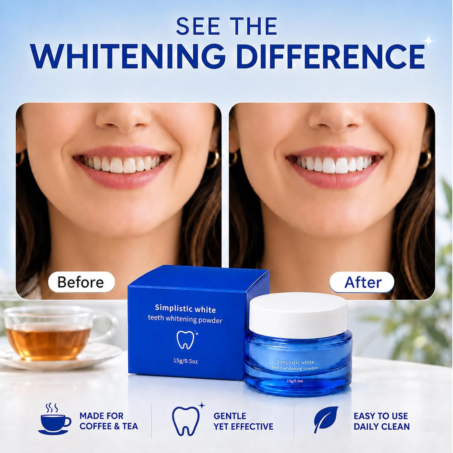 Teeth Whitening Powder with Hydroxyapatite for Coffee & Tea Stains, 0.5 oz image 3