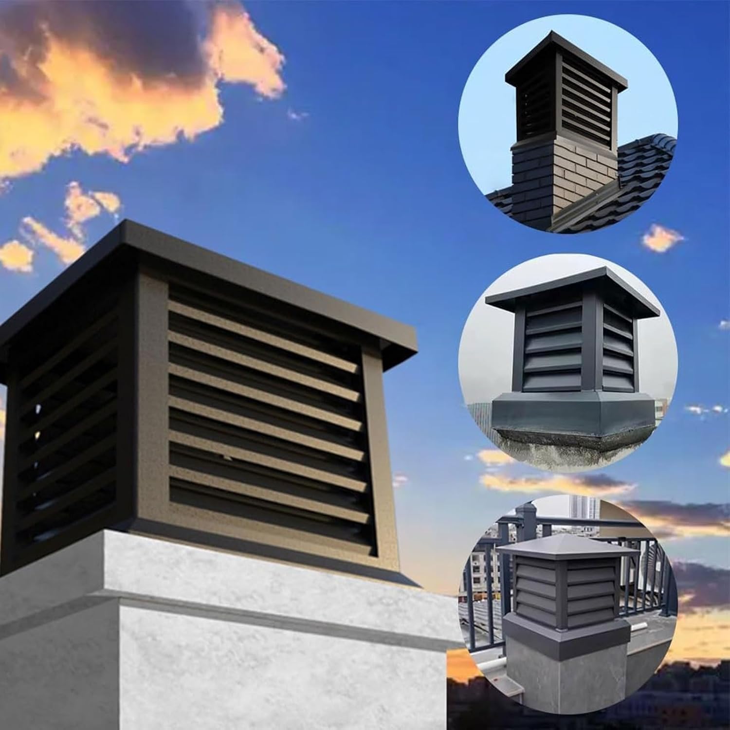 Square Aluminum Chimney Cap Chimney Flue Cap Cover Rainproof Prevents Air Backflow Suitable for Fireplace Exhaust Outlets, Terminale Canna Fumaria(65x65cm/25.59x25.59in)