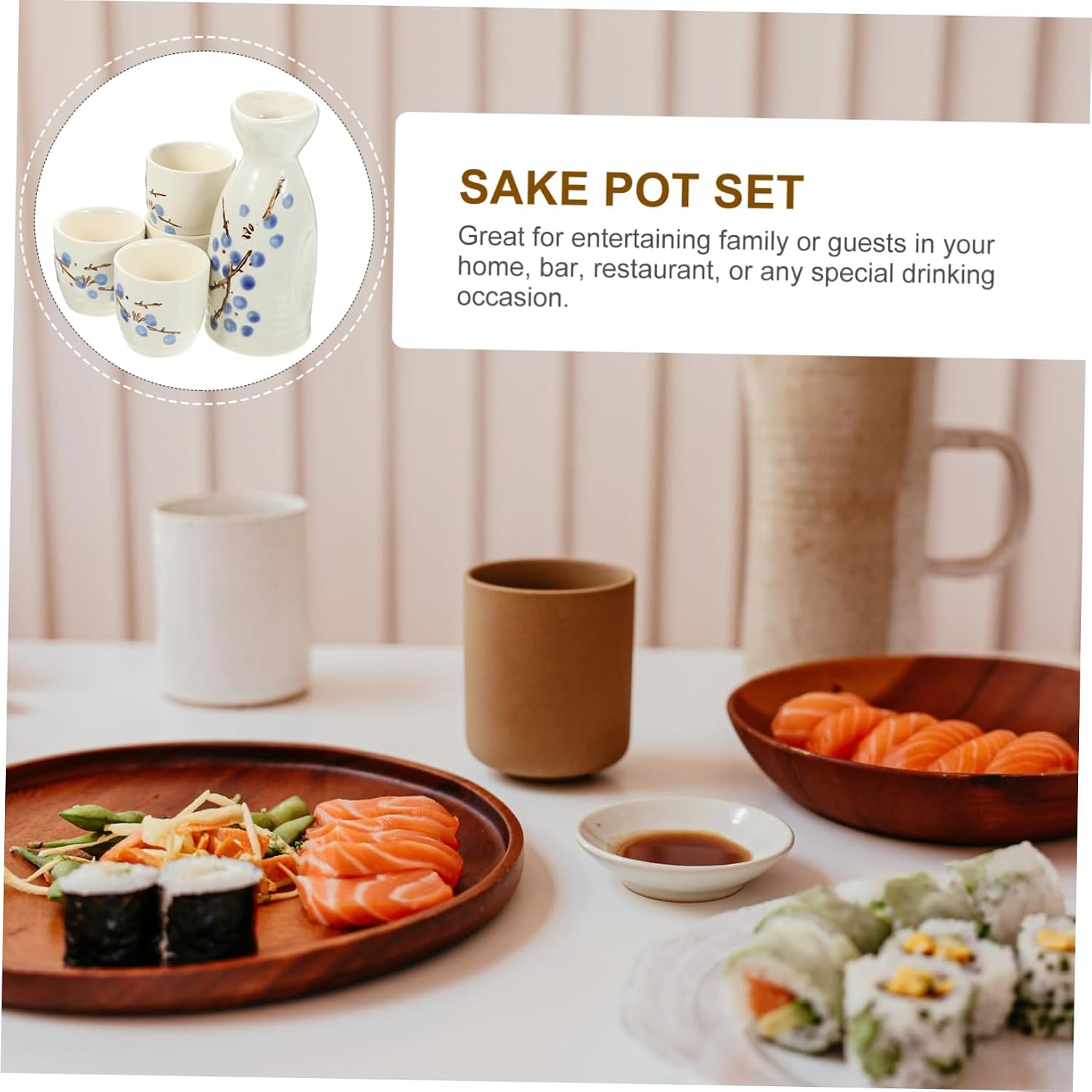 Elegant Plum Blossom Ceramics Sake Serving Set Japanese-style Sake Pot and Cups Microwave Safe for Home Entertaining Bottle Cups