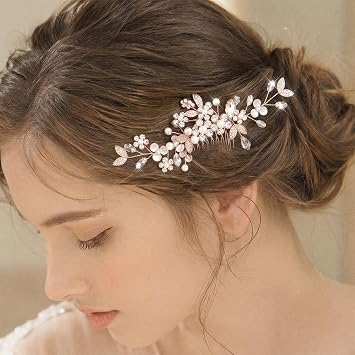Casdre Crystal Bride Wedding Hair Comb Rhinestone Bridal Hair Piece Flower Hair Accessories for Women and Girls A Rose Gold