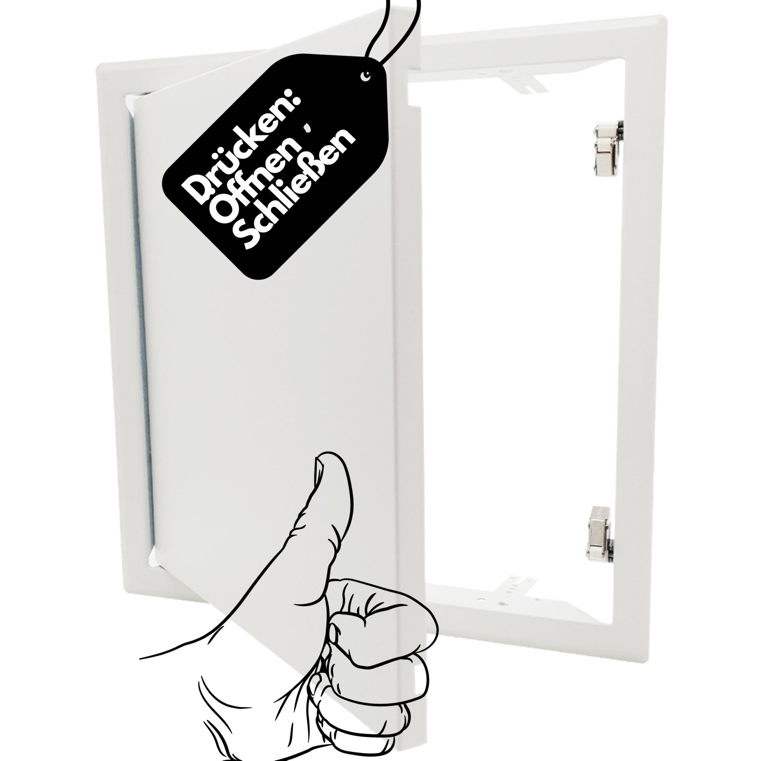 Tapa de revisión de 40 x 40 cm con cierre a presión, puerta de revisión, 400 x 400 mm, sistema de empujar para abrir, puerta de revisión de acero recubierto de blanco