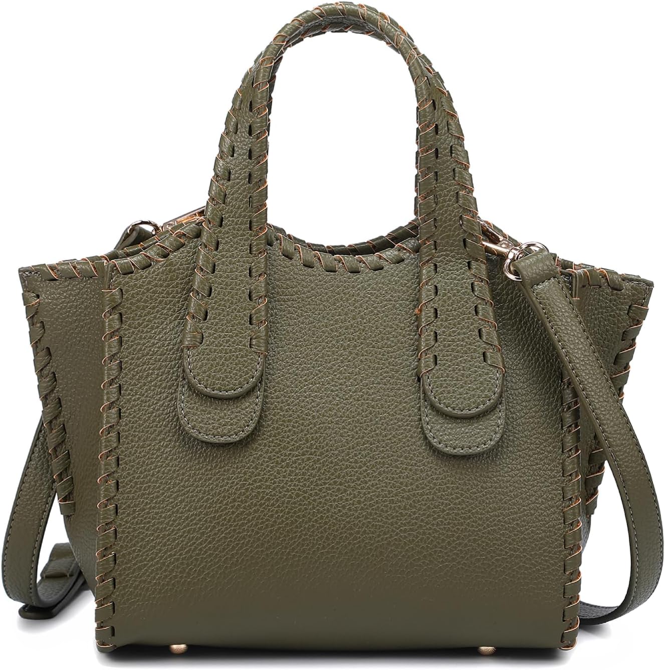 JEN & CO. Marla Whipstitch Satchel Bag for Women Vegan Leather Dual Handles Crossbody Shoulder Purse and Handbag