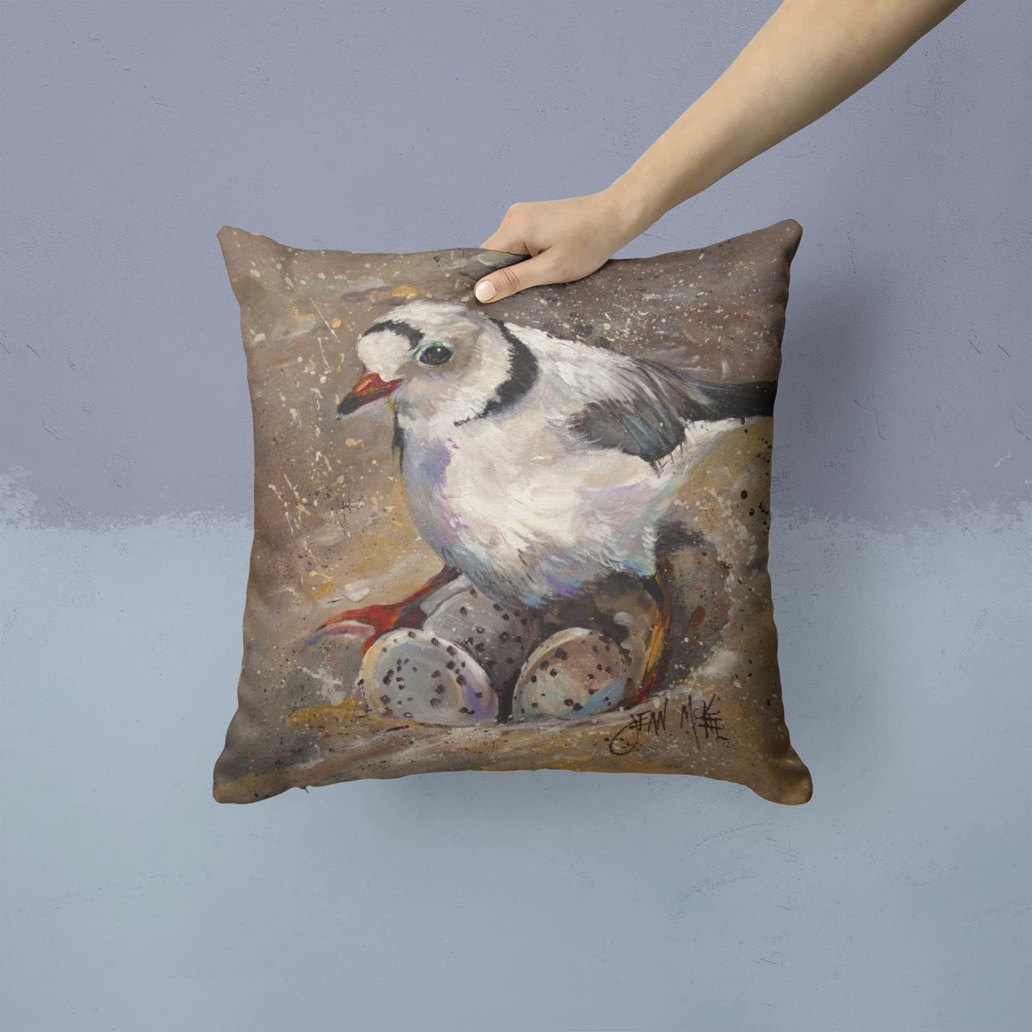 Caroline's Treasures JMK1215PW1414 Piping Plover Fabric Decorative Pillow Machine Washable, Indoor Outdoor Decorative Pillow for Couch, Bed or Patio, 14Hx14W