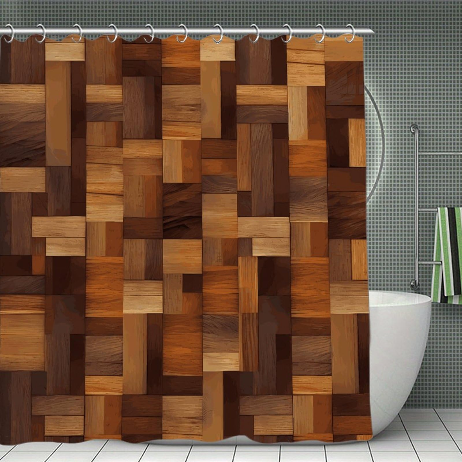 FekiLoot Wood Shower Curtain Thick Weighted Shower Curtain Classic Unique Bath Curtains Heavy Duty Long Showers Curtains for Bathroom Bath Tubs Machine Wash 70.8"x70.8"