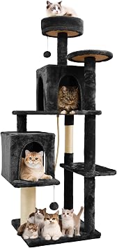 58 Inch Cat Tree Cat Tower for Indoor Cats Tall Cat Condos Scratching Post with Hanging Toy Furniture for Kitten Pets Play, Yellow Beige