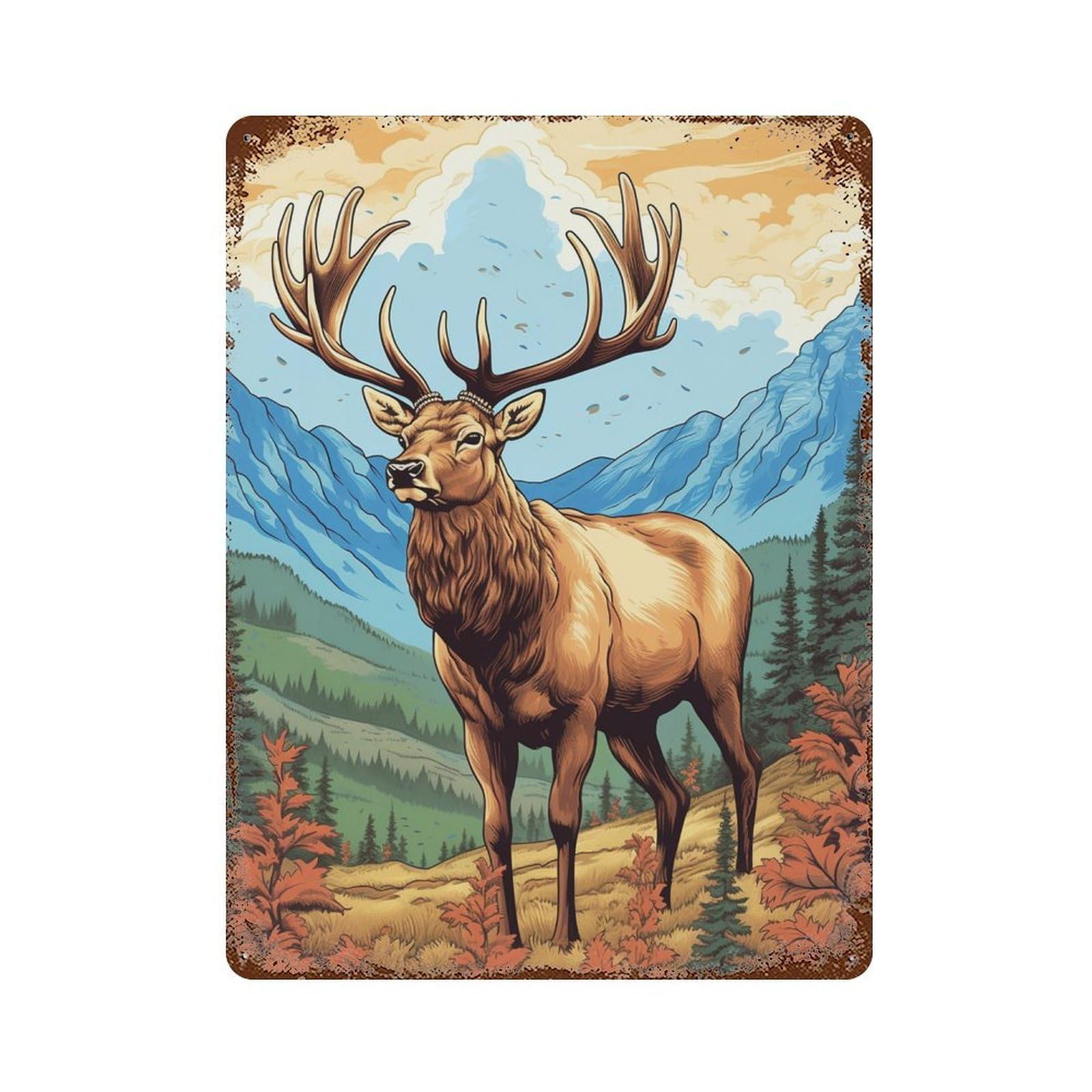 Elk Majesty in Autumn Landscape -1 15.7"x11.8" Vintage Rust Metal Sign, Novelty Wall Decor for Living Room, Hallway And Home Decor