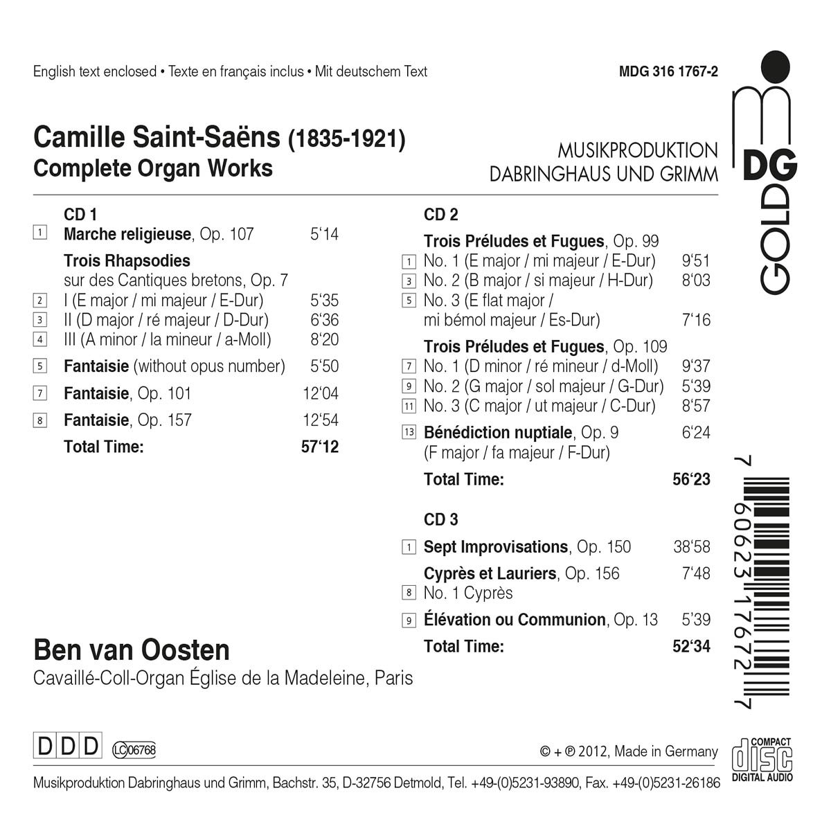 Saint-Saëns : Intégrale des oeuvres pour orgue
