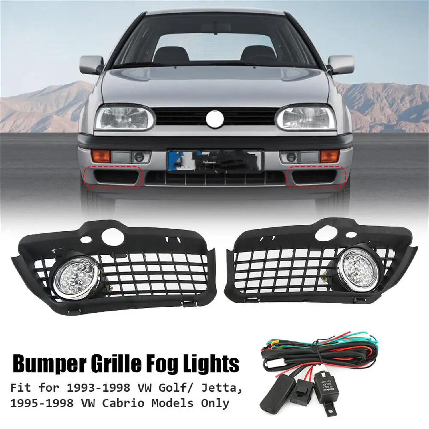 Fog Lights for 1993-1998 Volkswagen Golf Jetta Cabrio Front Bumper Driving Lamps