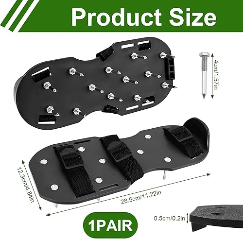 Miniatura 4 de Zapatos aireadores de césped negros con 6 correas ajustables, herramienta aireadora de jardín con pinchos resistentes para aireación de césped, uso