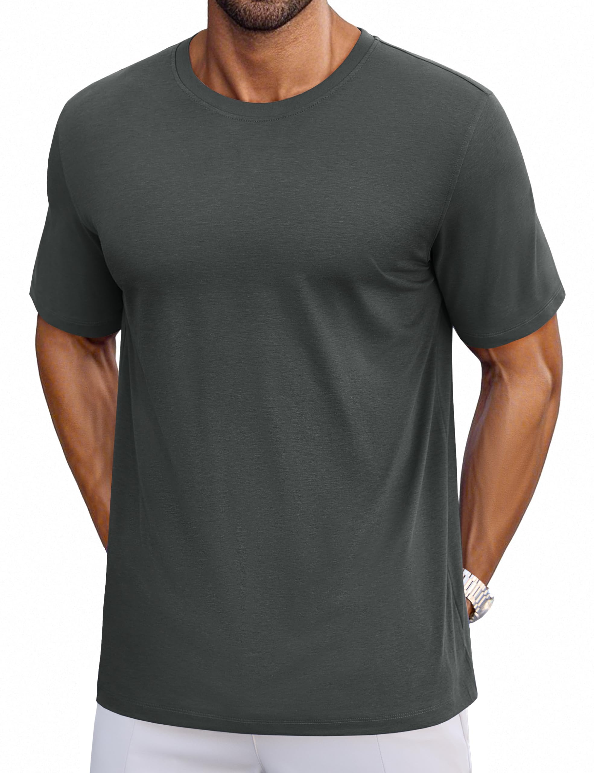 Cotrasen Mens T-Shirts Short Sleeve Cotton UPF 50+ Lightweight Moisture Wicking Cooling Casual Crew Neck Basic Tee Shirts