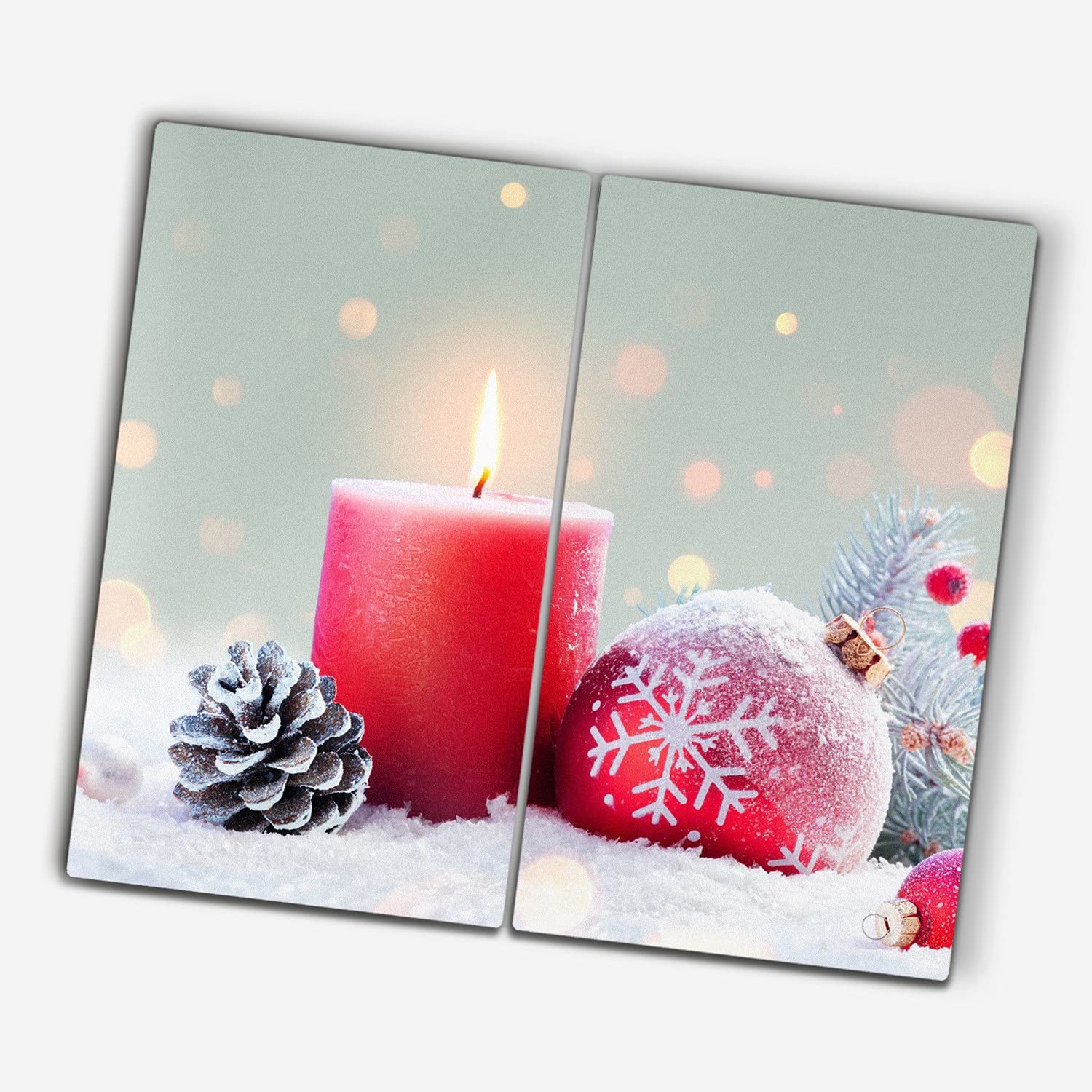 Coloray Glazen Snijplank Kerstmis 2x30x52cm Kookplaatafdekking Keuken Achterwand Bord voor Het Serveren Gehard Glas Fornuisafdekplaat Kerst Decoratie - Ballen takken sneeuw