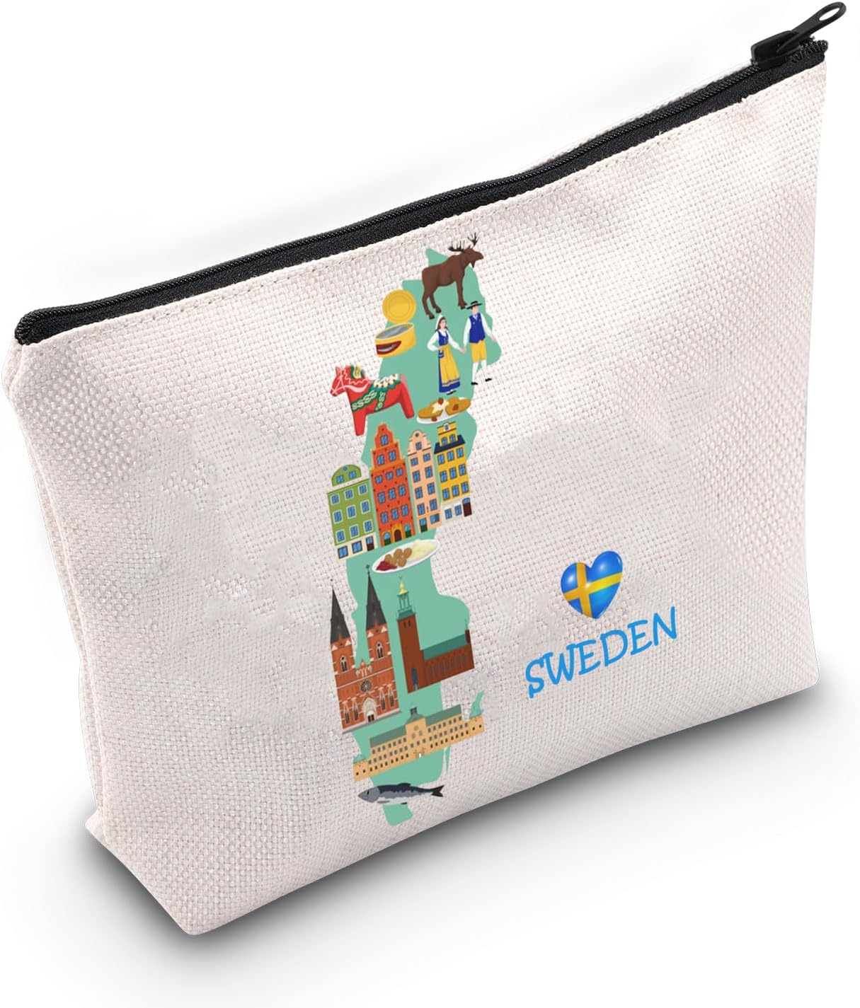 Swedish Travel Gift Sweden Travel Cosmetic Bag Sweden Souvenir Bag Sweden Map Vacation Vacation Gift Gothenburg Honeymoon Gift (Sweden bag)