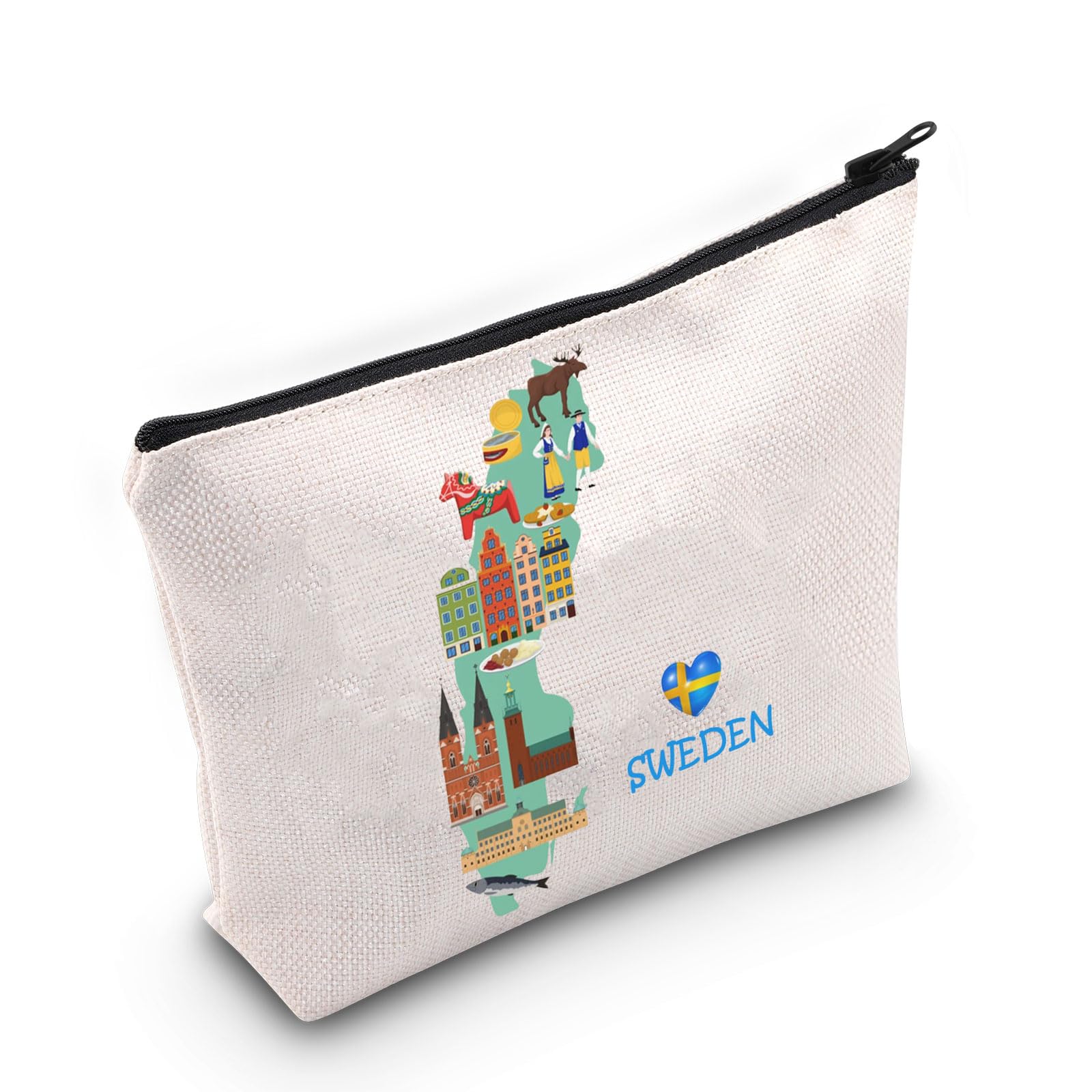 Swedish Travel Gift Sweden Travel Cosmetic Bag Sweden Souvenir Bag Sweden Map Vacation Vacation Gift Gothenburg Honeymoon Gift (Sweden bag)