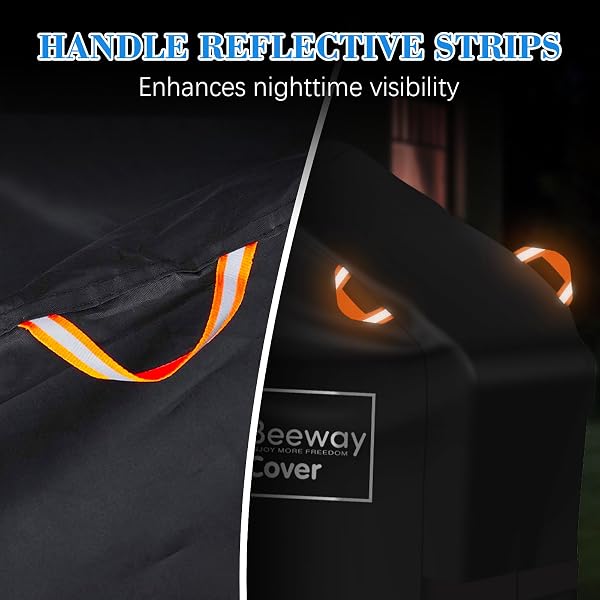 BEEWAY Barbecue Cover, BBQ Grill Cover fits Weber, Brinkmann, Char Broil - Heavy Duty Large BBQ Covers, UV & Waterproof, Rip-proof with Reflective Straps and Storage Bag (132 x 66 x 109cm) - 4