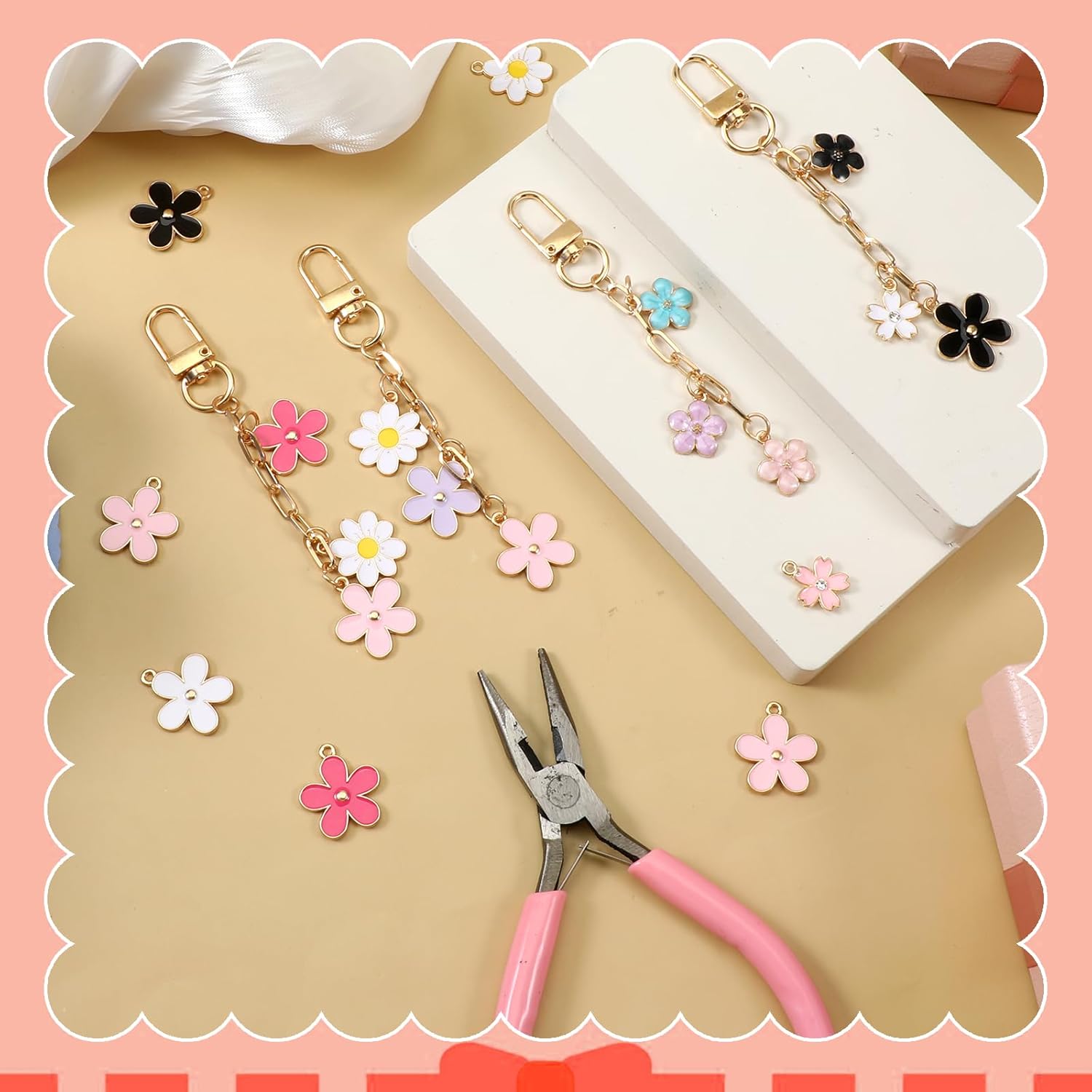 287Pcs DIY Keychain Making Kit, Charm Jewelry Chain Making Crafts, Cute Bag Charm Kit, Including 120 Charms 20 Keychain Clips 120 Jump Rings 25 Extender Chain 1 Plier and 1 PP Box for DIY Crafts - Image 6