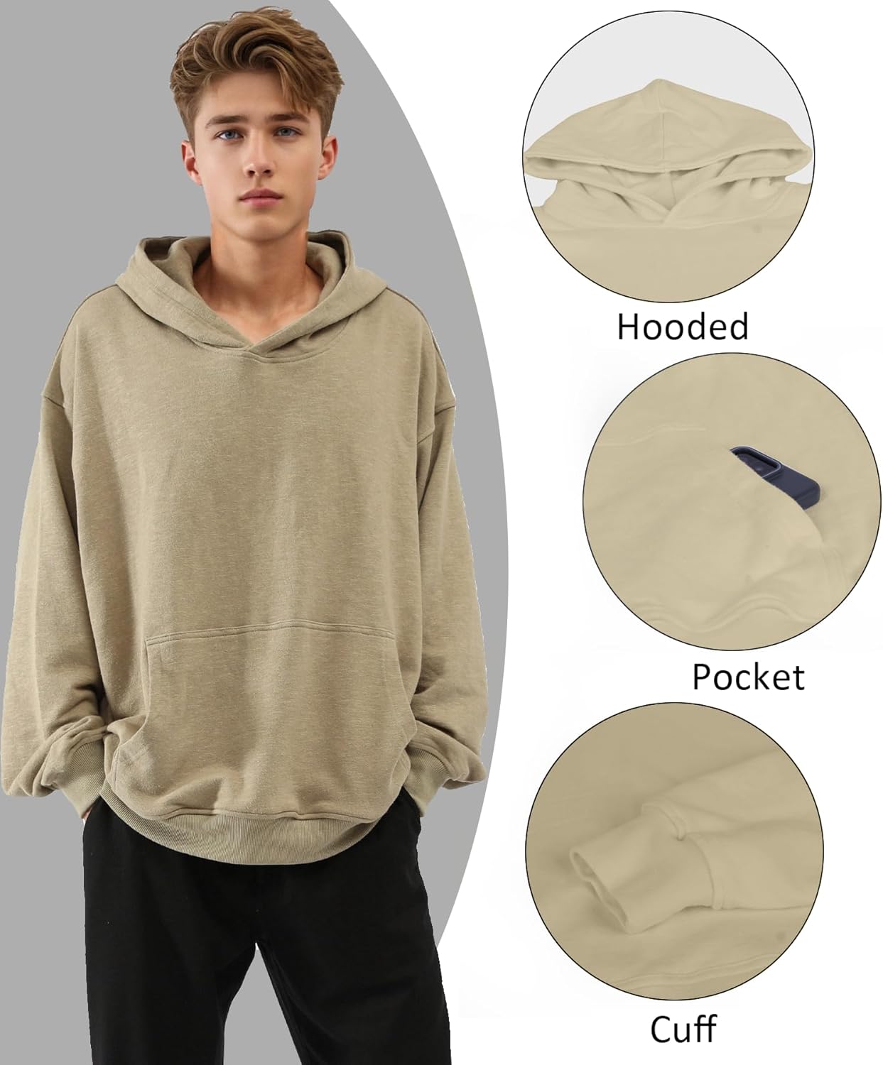 Hoodies for Men & Women Winter Warm Heavyweight Pullover Cotton Blend Oversized Sweatshirt with Kangaroo Pocket - Image 7
