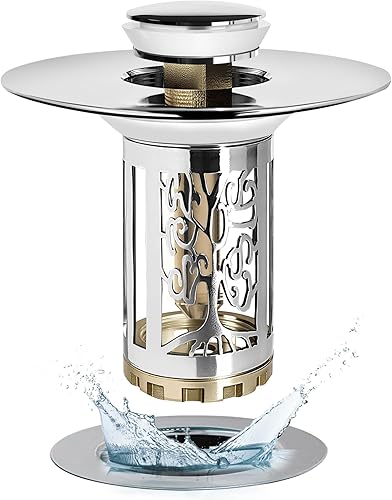 Tapón de drenaje para lavabo de baño, colador de drenaje para fregadero de baño con cesta desplegable y extraíble, universal para drenaje de