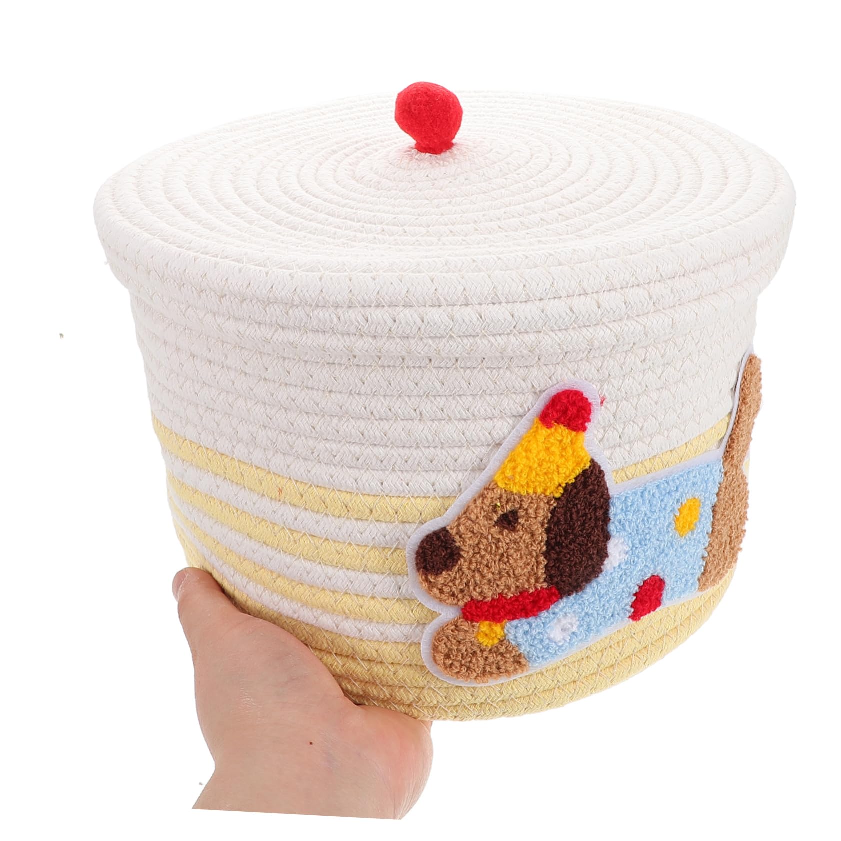 BESTYASH Cesta Tejida con Cuerda Cesta de Almacenamiento con Tapa Organizador de Juguetes Decorativo para Guardería Contenedor de Cuerda de Algodón Pequeña de Juguetes para Mascotas