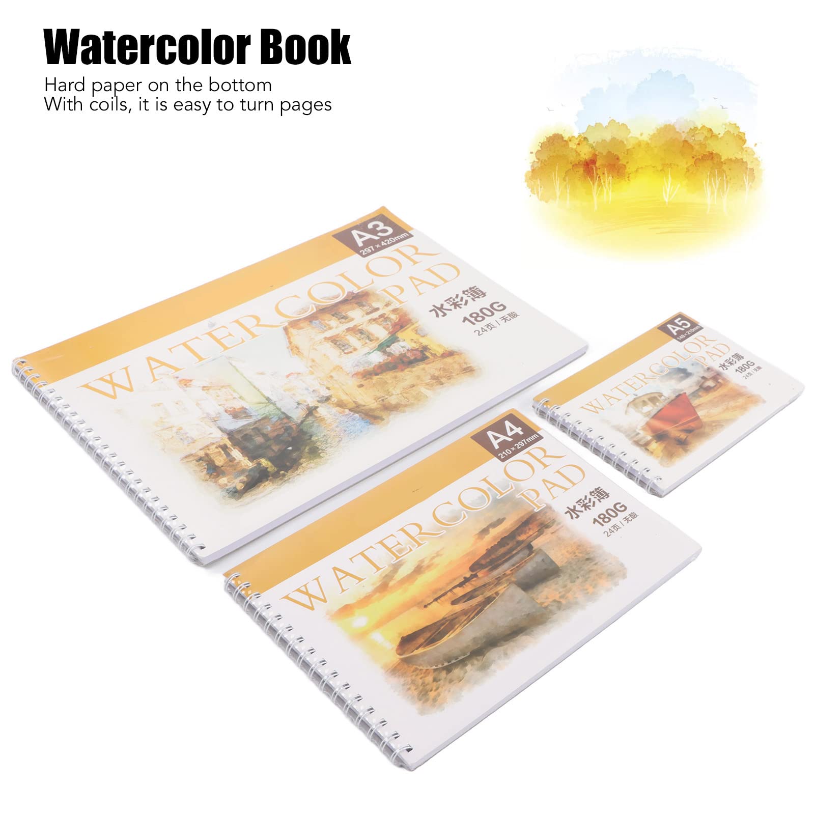 Wasserzeichenblock Aquarellpapier Professionell 3er Set 24 Seiten 180g Säurefrei A3 A4 A5 Skizzieren Malen Christmas Gifts