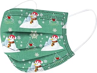 Uncle's shop 10-50Pc Disposable Face Bandanas for Adult,Christmas Pattern Print Face_Cover with Adjustable Elastic Ear Loops, 3 Layers Non-Woven Breathable and Comfortable for Women Men