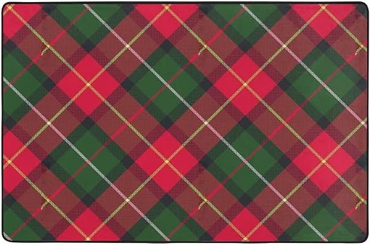Christmas Checkered 2x3 Washable Rug,Orange Tartan Non-Slip Checkered Outdoor Rug,Low Pile Flannel Soft Throw Carpet As Home Decor for Living Room Bedroom Kitchen Bathroom Entryway Indoor