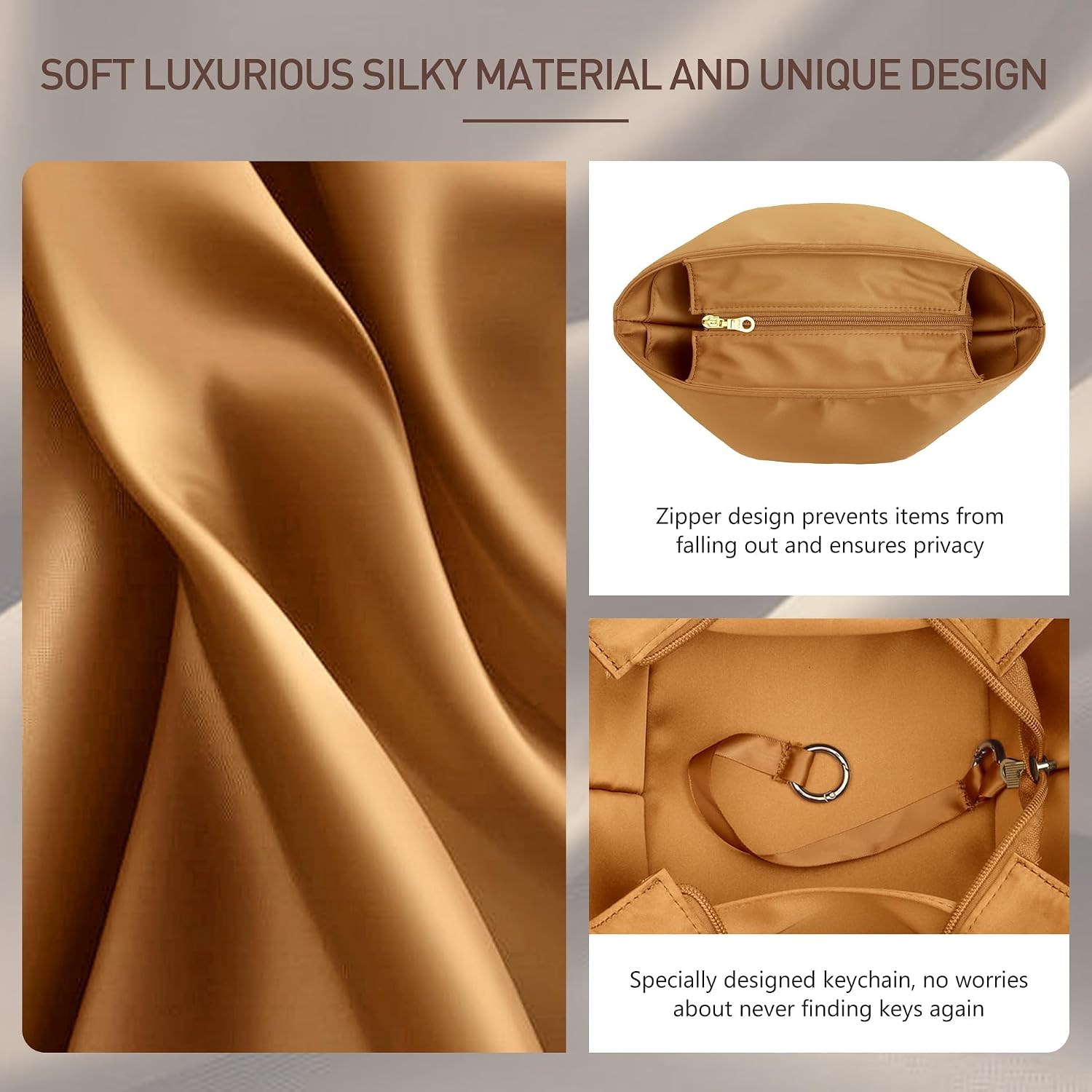Doxo Picotin 18 Luxury Satin Purse Organizer Insert - Silky Smooth Picotin 18 Bag Insert with Multiple Pockets, Soft Touch Inner Liner for Women's Handbags, Fits Hermes Style Picotin Bags(PC18, Gold)